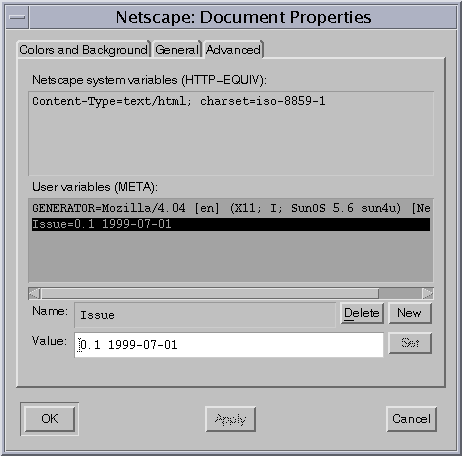 Document Properties - advanced window