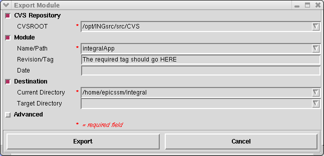 Export Module window