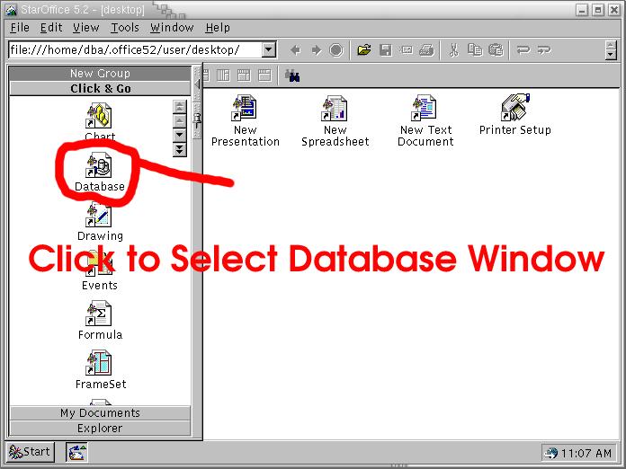 Database Selection window