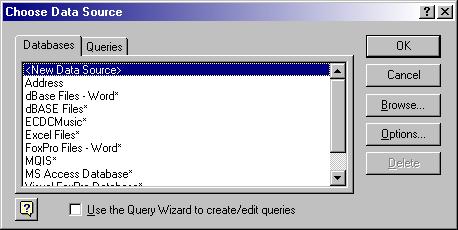 Microsoft Choose Data Source Window