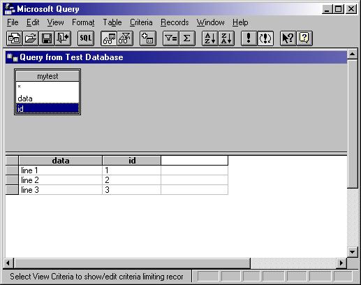 Microsoft Query Window