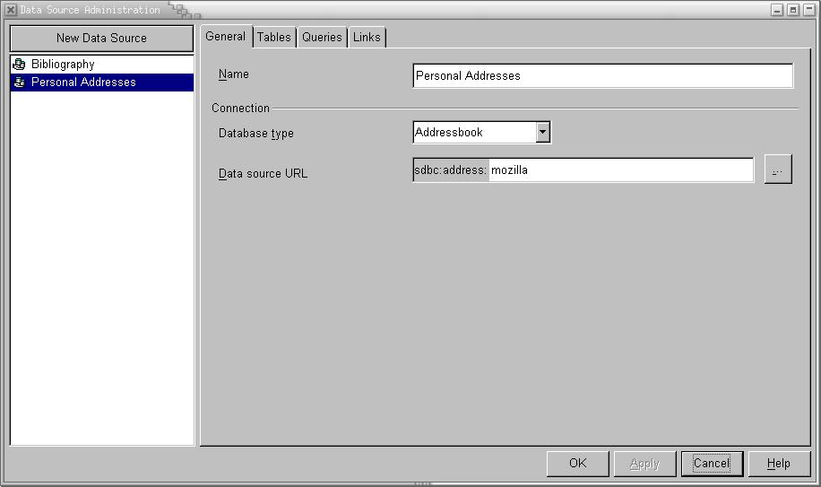 Database Selection window