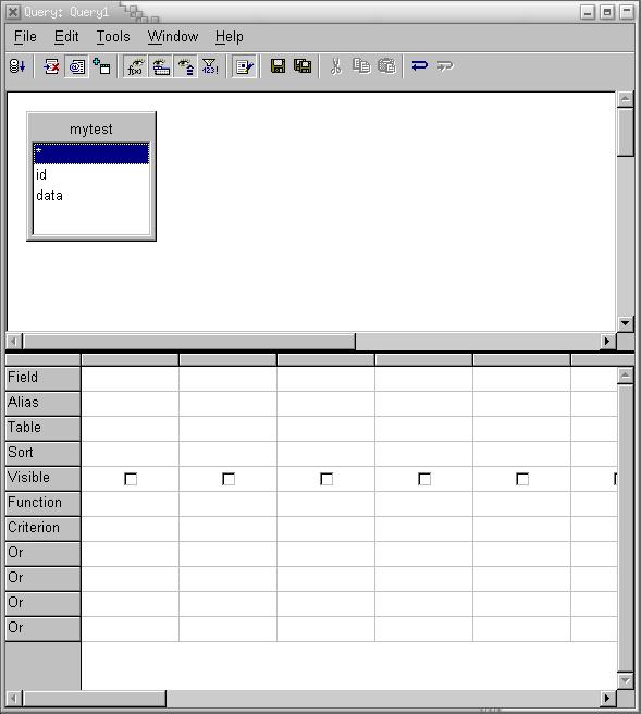 Query Window with mytest Table added