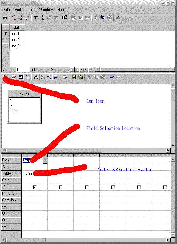 Query Window after running query on mytest Table