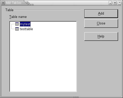 Add Tables Window