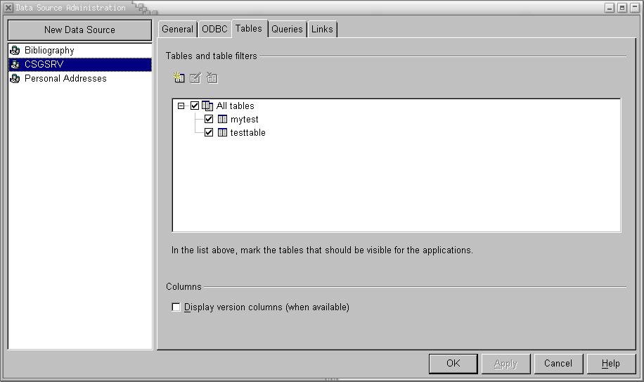 Availiable Database Tables