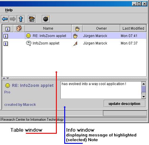 Screenshot Table window and Info window