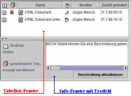 Tabellen- und Info.Fenster